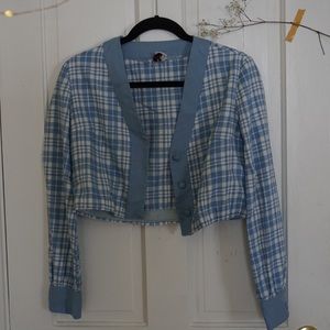 thrifted blue plaid cardigan